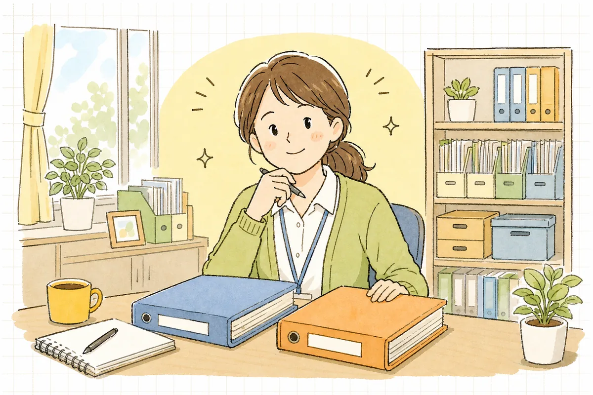 自然災害と感染症のBCP書類を前に、何から始めようかと考えながらも落ち着いて向き合う介護事業所の事務担当者