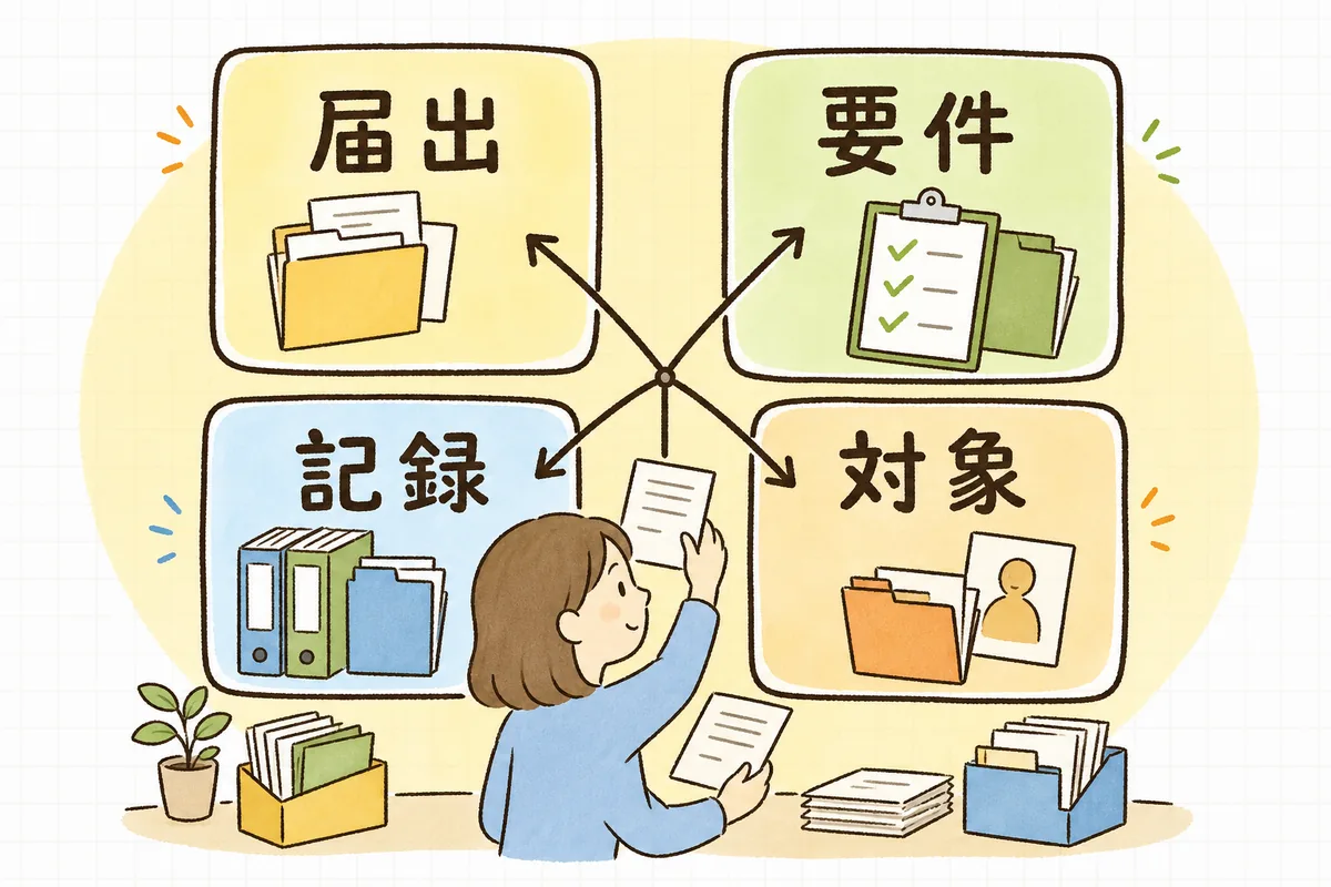 加算が算定できなくなる原因を「届出・期限」「要件の崩れ」「記録の不足」「対象の取り違え」の4つに分けてやさしく整理した図